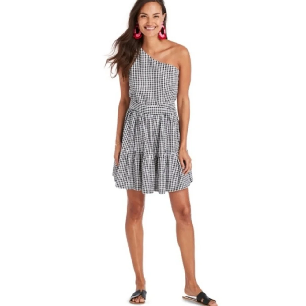Vineyard Vines Gingham Seersucker One Shoulder Dress Size 10
